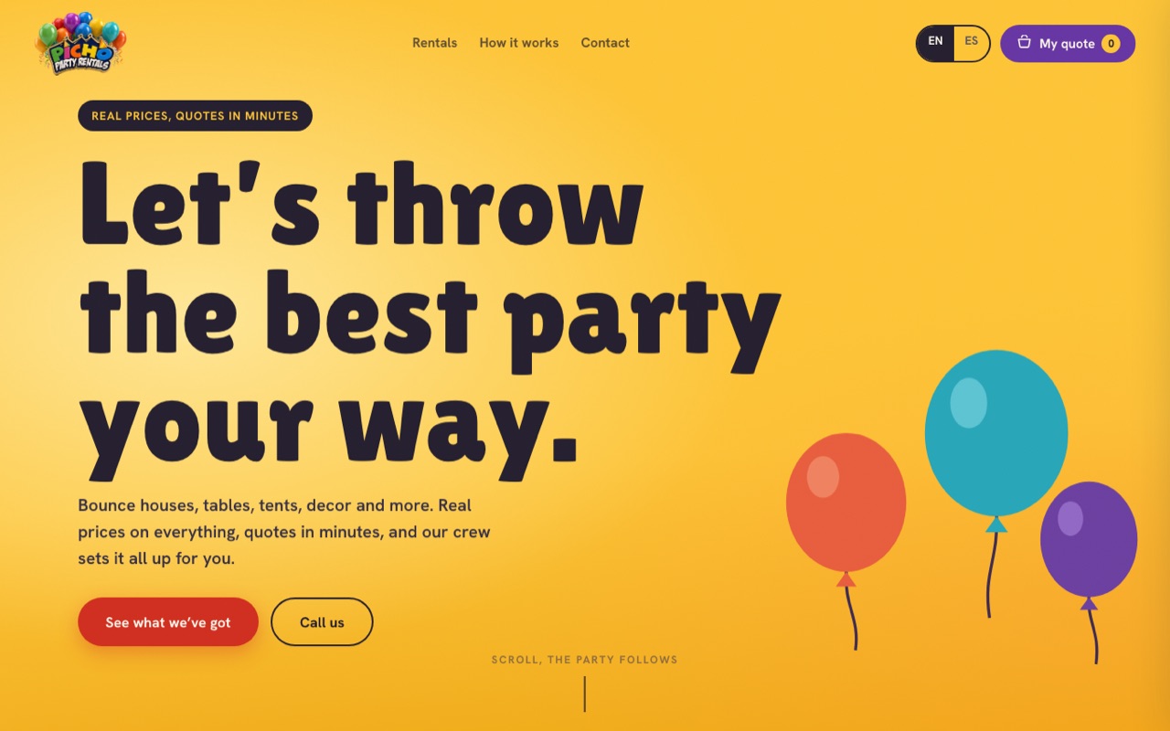 Picho Party Rental website